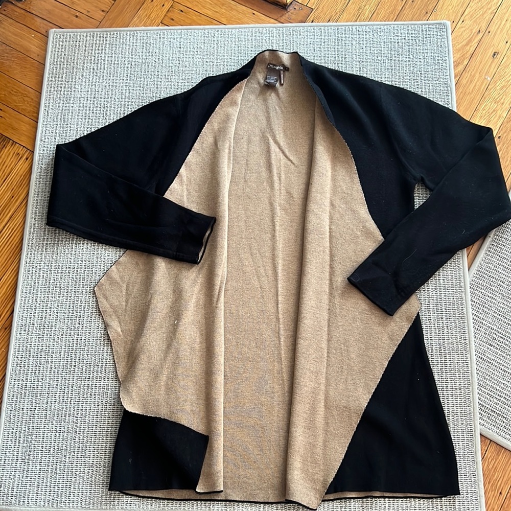 J McLaughlin sweater.  Open front size S black with tan inside.